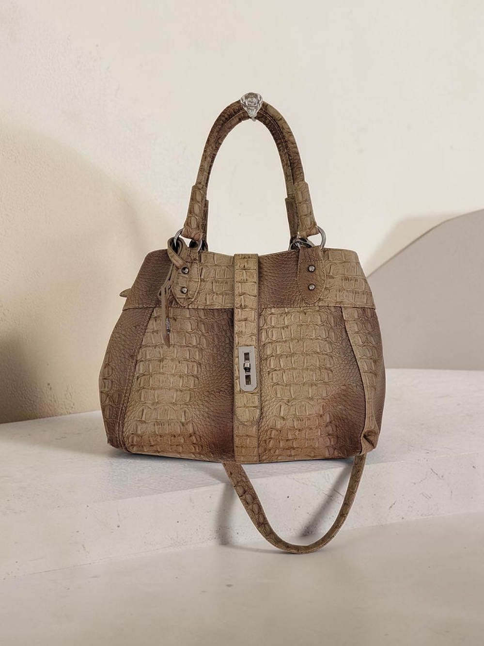 Valleverde Genuine Leather Croc Embossed Satchel Tote Italian Shoulder Bag